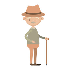 colorful full body grandfather in walking stick with moustache