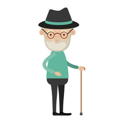 colorful full body grandfather in walking stick with beard and glasses