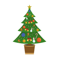 Christmas tree and decorations. Vector flat illustration