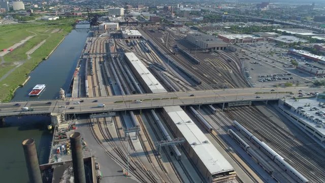 Aerial video BNSF Railroad Yard Metra