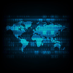 Vector technology digital world map.