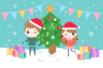 cartoon children with merry christmas