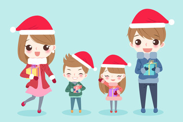 cartoon family with merry christmas