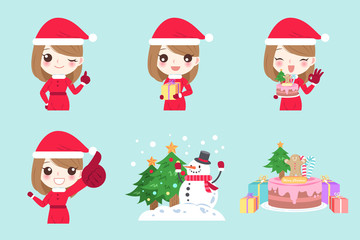 cartoon woman with christmas