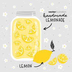 Lemonade with lemons in glass jar. Vector illustration. - 169064796
