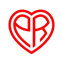 initial letters logo pr red monogram heart love shape
