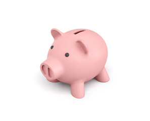 3d rendering of a pink ceramic piggy bank isolated on white background.