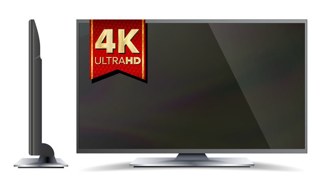 4k TV Vector Screen. Ultra HD Resolution Format. Modern LCD Digital Wide Television Plasma Concept. Isolated Illustration