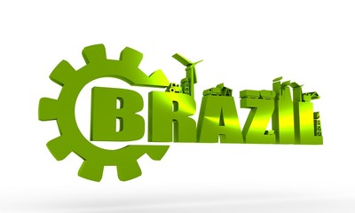 Energy and Power icons. Sustainable energy generation and heavy industry. Brazil word decorated by gear. 3D rendering.