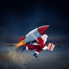 Fast delivery of Christmas gifts ready to fly with a rocket