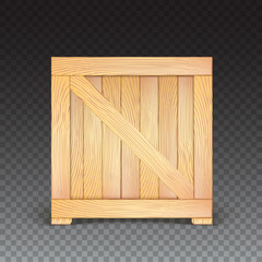 Wooden box isolated on transparent background. Three-dimensional 3D illustration, icon. Wooden shipping container with shadow