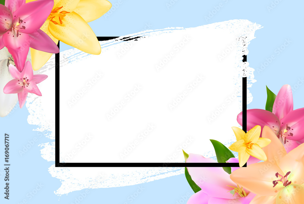 Wall mural abstract frame with lily flower. natural background. vector illu