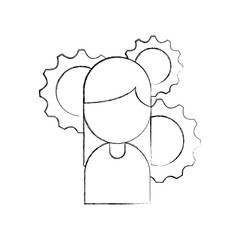 businesswoman avatar with gears vector illustration design