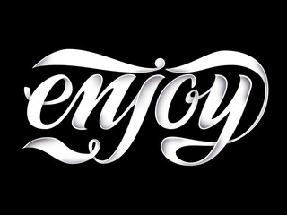 Enjoy - logo design isolated on black background. Simple and beautiful design for postcards, t-shirts, products, posters, invitations, greetings