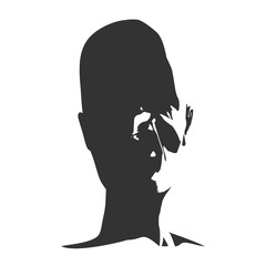 Demonic ugly face. Devil scream character. Demon or monster screaming with in an open mouth as a front view horror face.