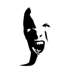 Demonic ugly face. Devil scream character. Demon or monster screaming with in an open mouth as a front view horror face.