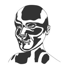Elegant silhouette of a human head. Monochrome portrait painted by chaotic stripes pattern.