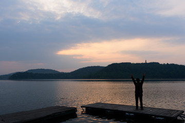 Fototapeta premium Xianhai pier at sunrise
