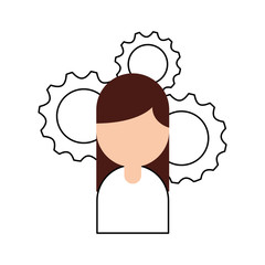 businesswoman avatar with gears vector illustration design