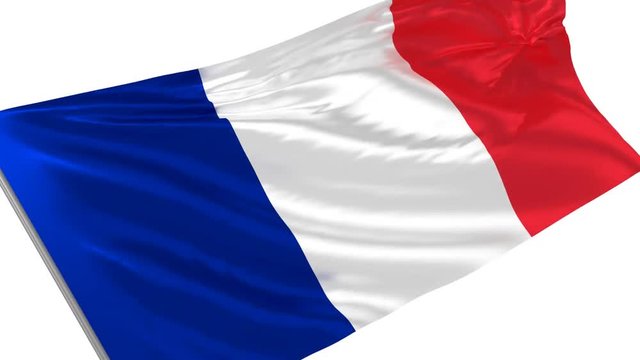 France flag waving video footage with flying camera around it