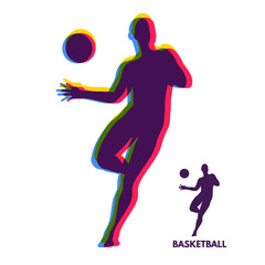 Fototapeta na wymiar Basketball player with ball. Sport Symbol. Design Element. Vector Illustration.