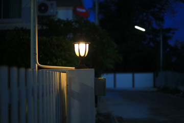 night street in residential house building village suburb , image blur background