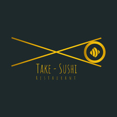 Premium quality sushi logo vector illustration element. Onigiri, hosomaki Sushi isolated on black background. Royal sushi