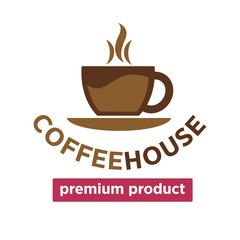 Coffee house, cafeteria or cafe vector cup steam icon template