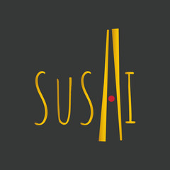 Premium quality sushi logo vector illustration element. Onigiri, hosomaki Sushi isolated on black background. Royal sushi