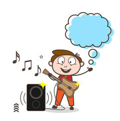 Cartoon Male Guitarist with Thought Bubble Vector