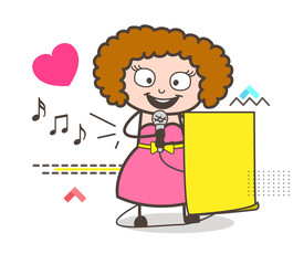 Cartoon Female Singer Showing Paper Banner Vector
