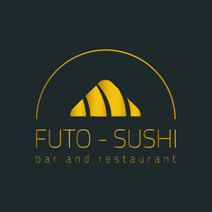 Premium quality sushi logo vector illustration element. Onigiri, hosomaki Sushi isolated on black background. Royal sushi