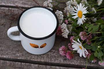 a cup of milk with herbal