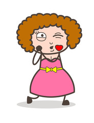 Cartoon Adult Lady Blowing Kiss Vector