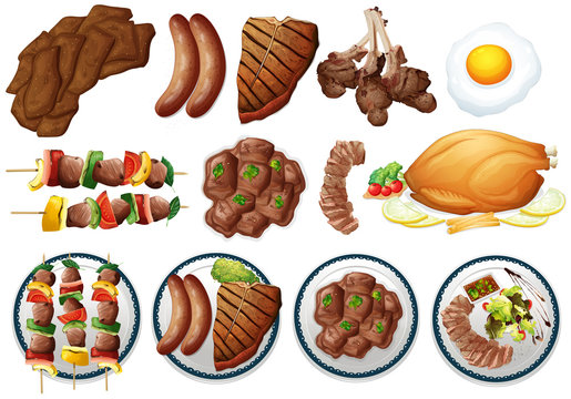 Different types of grilled food