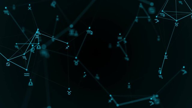 Beautiful plexus with zodiac signs, stars. Group of stars forming a constellation.
