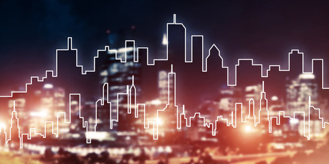 Background conceptual image of night illuminated town as symbol 