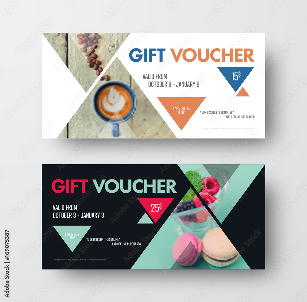 Poster vector design gift black and white voucher with triangular elements for the photo
