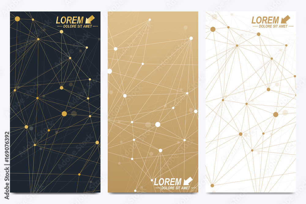 Poster modern golden set of vector flyer, banners. modern stylish polygonal pattern with connected line and