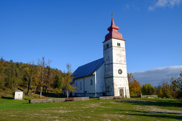 St Mary church above Planina field, Slovenia.