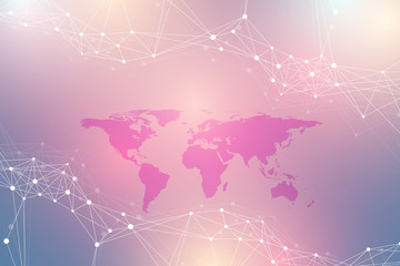 Political World Map with global technology networking concept. Digital data visualization. Scientific cybernetic particle compounds. Big Data background communication. Vector illustration.