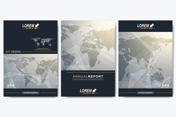 Modern vector template for brochure, Leaflet, flyer, advert, cover, catalog, magazine or annual report. Geometric background communication with Political World Map. Lines plexus. Card surface.