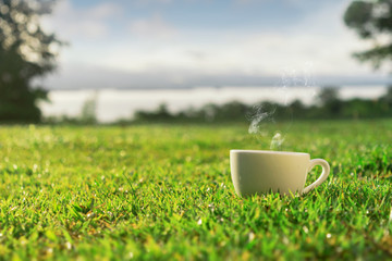 morning espresso coffee in lawn