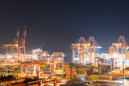 shipping container terminal at night