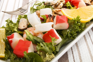fresh sea food salad, fine dinning with healthy food