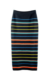 Knitted black skirt in colored strip isolate
