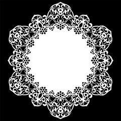 Lace round paper doily, lacy snowflake, greeting element, laser cut  template, doily to decorate the cake,  vector illustrations.