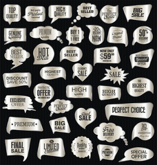 Silver sale speech bubbles on black background collection