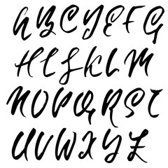 Hand drawn dry brush font. Modern brush lettering. Grunge style alphabet. Vector illustration.