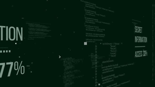 Secret information words with access procentage counts on a development binary code. Seamless loop.